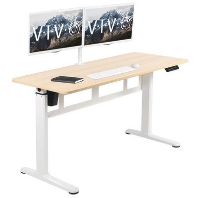 Light wood electric height adjustable desk